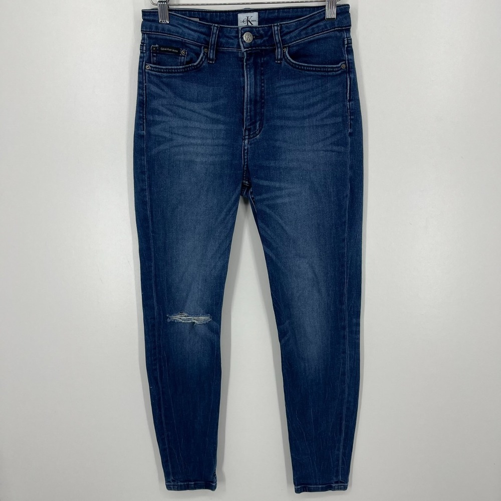 Calvin Klein Jeans Women's Size 28 Blue High Waist Legging Skinny Distressed